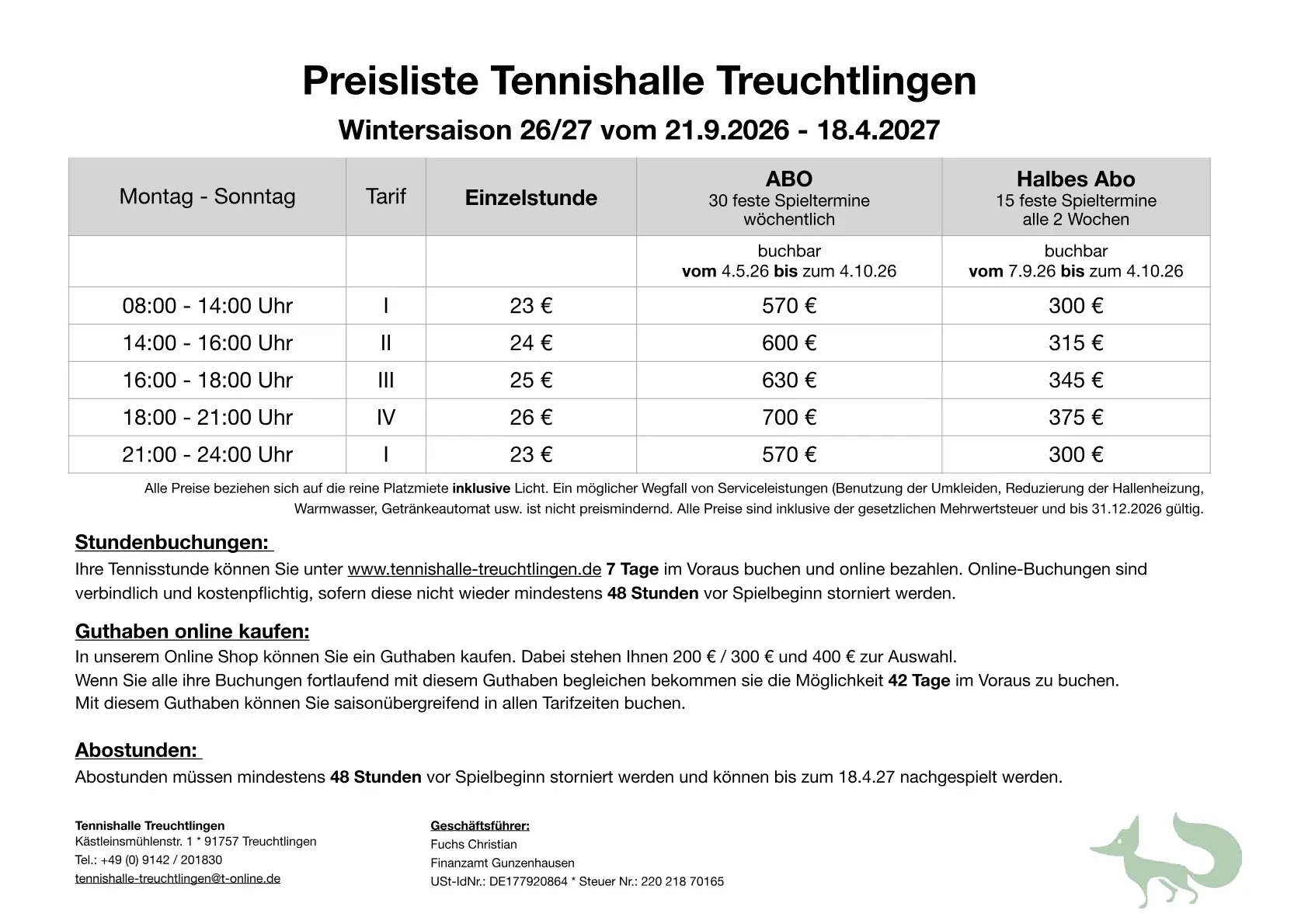 Preisliste 26/27